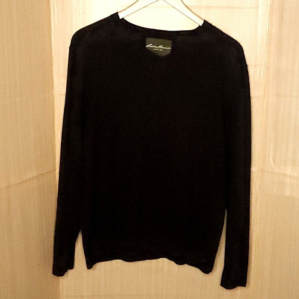 Eddie Bauer Mens Grey Cashmere Cotton V Neck Sweater Large